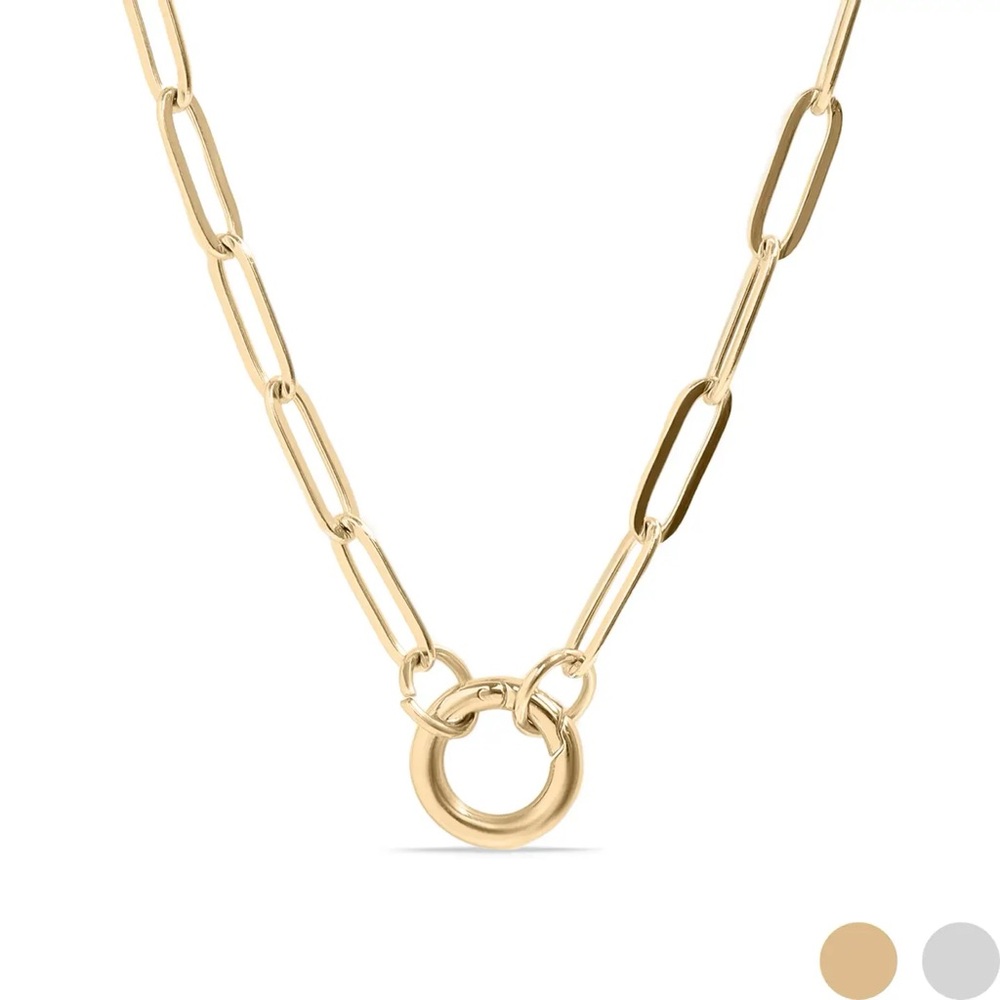Gold Link Necklace with Circular Toggle Charm
